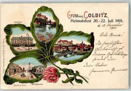 Colditz 1901 Heimatfest 1901 Bahnhofstraße Stadtschule Mulden-Brücke