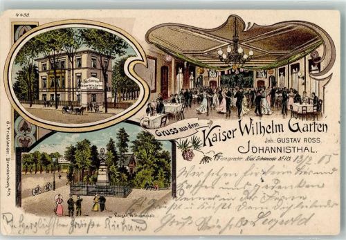 10115 O1197 Johannisthal 1905 Lithographie Gasthaus Etablissement Kaiser Wilhelm-Garten Saal Kaiser Wilhelmplatz