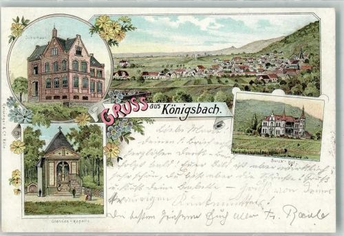 67433 W6730 Königsbach an der Weinstraße 1900 Lithographie Burk's Hof Glausen-Kapelle Schule