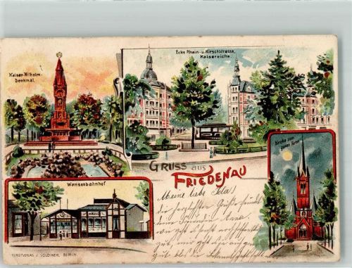 Friedenau 1904 Kaiser Wilhelm Denkmal Ecke Rhein- und Hirsch- Straße Kaisereiche Wannseebahnhof Kirche Zum guten Hirten