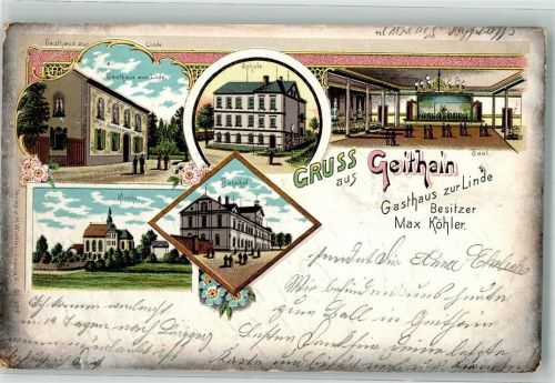 Geithain 1900 Gasthaus Zur Linde Max Köhler Schule Bahnhof Kirche Bahnpost Zug 1031