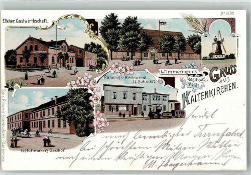Kaltenkirchen 1898 Windmühle Gasthaus Reher Bahnhofsgasthaus Gasthaus Timmermann Bahnpost Altona-Altenkirchen zg. 8