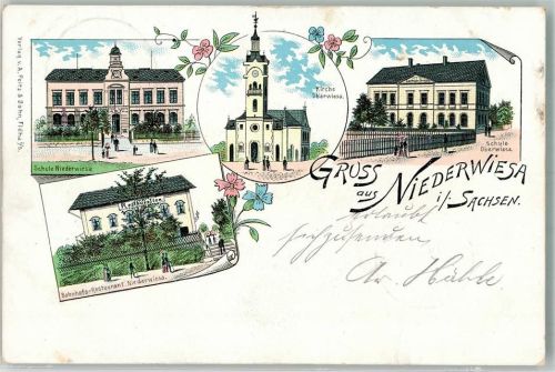 Niederwiesa 1901 Schule Kirche Bahnhofs-Gasthaus