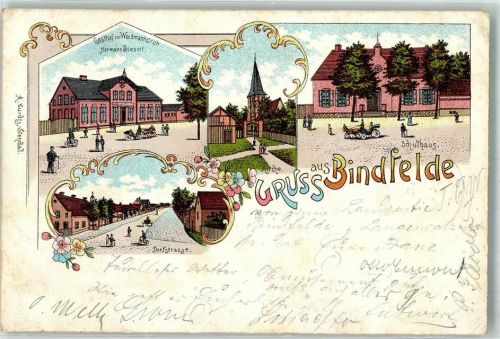 39576 O3501 Bindfelde 1904 Lithographie Schule Dorfstraße Gasthaus zur Waidmannsruh