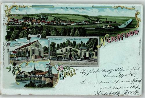Niederfinow 1900 Kolonialwarenhandlung Oscar Reiner Gasthaus Zur schönen Aussicht Kanal Brücke