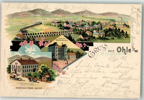 58840 W5970 Ohle 1903 Lithographie Schloß Brünninghausen Gasthaus Selter beschnitten