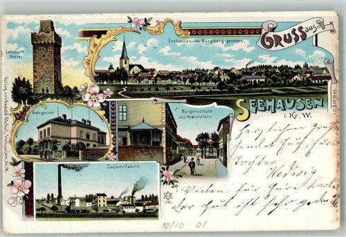Seehausen Zuckerfabrik Seehäuser Warte Amtsgericht Bürgerschule Bahnpost Strassfurt