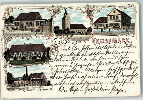 39596 O3501 Hohenberg-Krusemark 1899 Lithographie Zuckerfabrik Gasthaus Klopp Gasthaus Beindorf