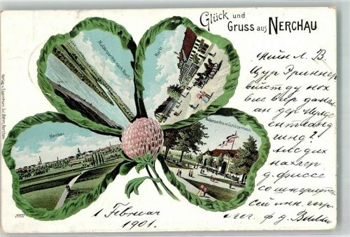 Nerchau 1901 Mulde Markt Schützenhaus Passepartout Vierblättriger Klee Bahnp Grossbothen - Wurzen Zug 1789