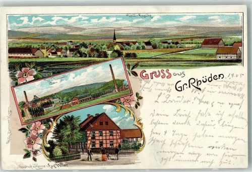 38723 W3370 Rhüden 1905 Lithographie Gross-Rhüden Kalibergwerk Gasthaus zur Krone