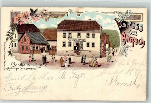 61267 W6392 Anspach , Taunus Lithographie Gasthaus zur Linde