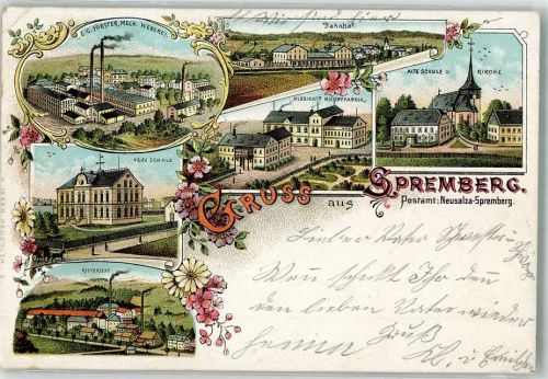 02742 O8713 Neusalza-Spremberg 1900 Lithographie Alte Schule Rittergut Weberei Förster Knopffabrik Ulbricht Bahnhof