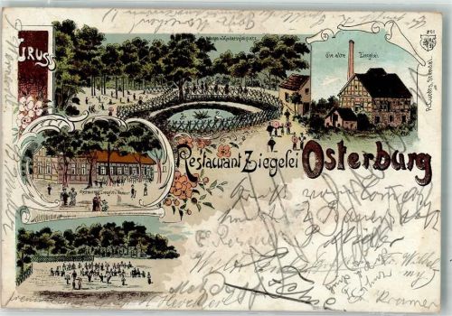 39606 O3540 Osterburg Altmark 1900 Lithographie Alte Ziegelei Gasthaus Ziegelei Kinderspielplatz Teich