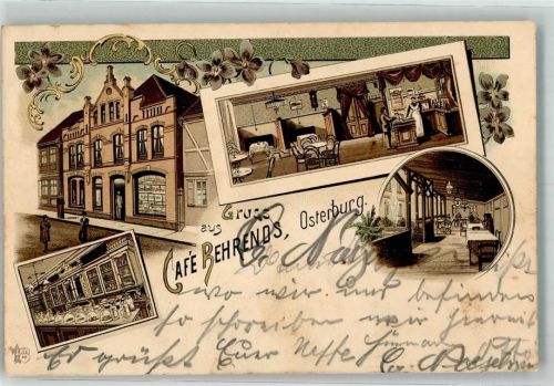 39606 O3540 Osterburg Altmark 1899 Lithographie Cafe Behrends Cafestube