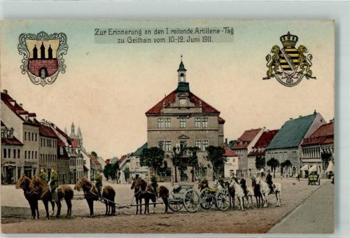 Geithain Erinnerung 1. reitende Artillerie Tag Juni 1911 Uniform Off. Festpostkarte
