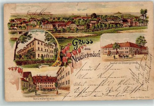 Neudietendorf 1906 Mädchen-Pensionat Schwesternhaus Gasthaus zur Brüdergemeinde