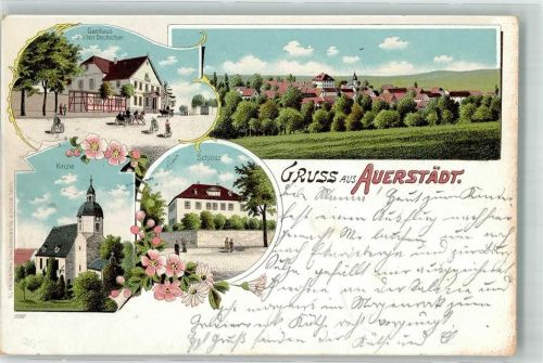 Auerstedt 1903 Kirche Schloß Gasthaus zum alten Deutschen Bahnpoststempel