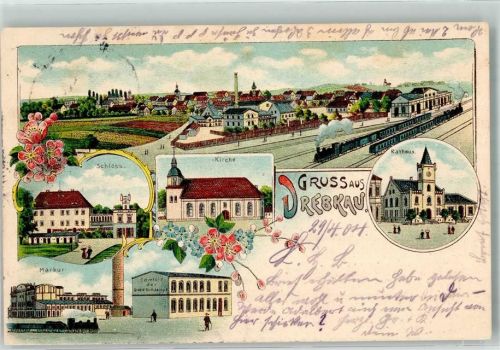 Drebkau 1904 Rathaus Markur Schloß Bahnpost Cottbus Pristenwitz