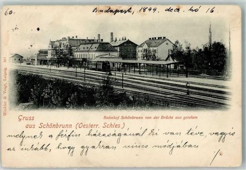 Schönbrunn 1899 Bahnhof von der Brücke gesehen