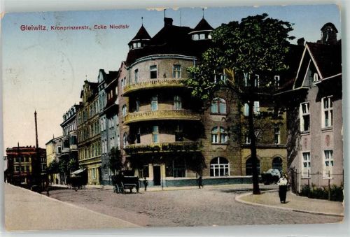 Gleiwitz 1915 Kronprinzenstraße Ecke Niedtstraße