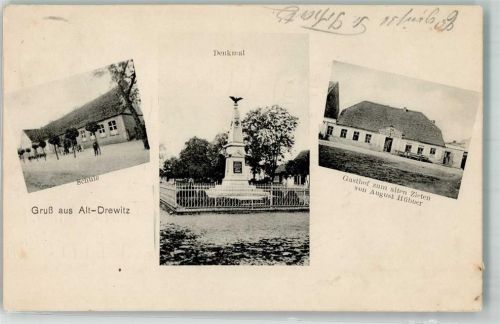 Ratzebuhr 1910 Alt-Drewitz Schule Denkmal Gasthaus zum alten Zieten