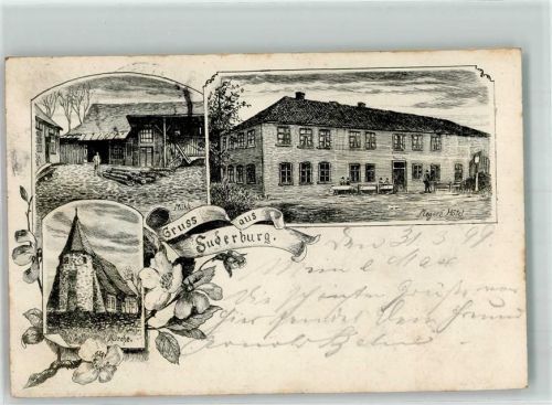 29556 W3113 Suderburg 1899 Lithographie Vorläufer Meyer's Hotel Kirche Mühle