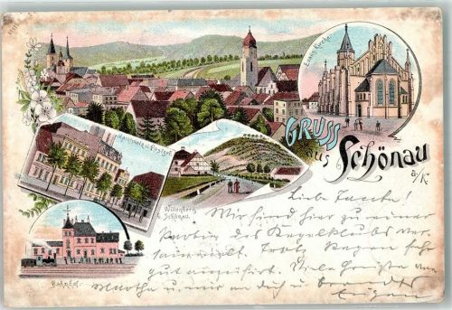 Schönau 1899 Bahnhof Marktplatz Postamt