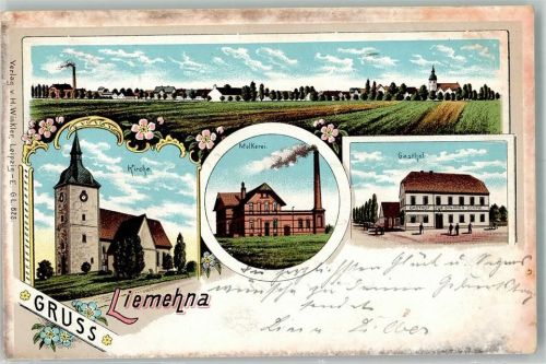 Liemehna 1905 Molkerei Gasthaus zur goldenen Sonne Kirche