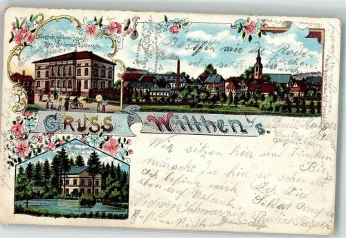 02681 O8609 Wilthen 1901 Lithographie Fischhaus Forellenzucht Teubner Gasthaus goldener Engel