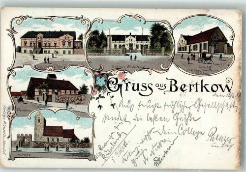 Bertkow 1898 Schloß Alt-Bertkow Pfarrhaus Gasthaus zum deutschen Kaiser