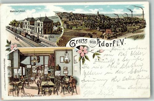 08626 O9930 Adorf , Vogtl 1900 Lithographie Bahnhof Bahnhofsgasthaus Gastraum