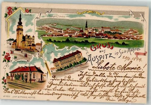 Hustopece 1899 Schule Kirche Gasthaus Bahnhof