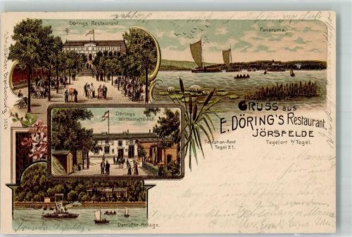 10115 W1000 Tegelort 1901 Lithographie Jörsfelde Gasthaus Döring Seepanorama Dampfer-Anlage