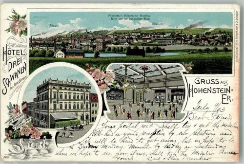 Hohenstein-Ernstthal 1903 Hotel Drei Schwanen Festsaal Schwanenteich
