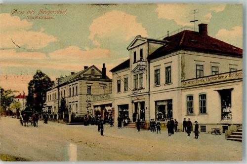 Neugersdorf 1907 Hauptstraße Optiker- & Uhrengeschäft Hauck Bahnpost Eibau-Zittau
