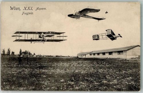 1210 Wien 21. Bezirk, Floridsdorf 1912 - Flugplatz Aspern Doppeldecker Internationale Flugwoche