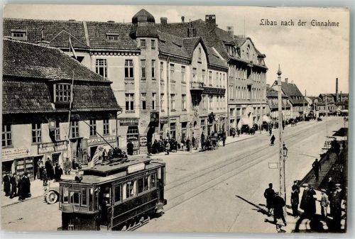 Libau 1916 Nach der Einnahme Straßenbahn Feldpoststation Nr. 161 Kraftwagen Abteilung 8. Armee