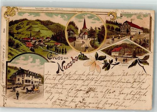 78098 W7740 Nußbach , Schwarzwaldbahn 1900 Lithographie Postagentur Postkutsche Gasthaus zur Krone Gasthaus zum römischen Kaiser