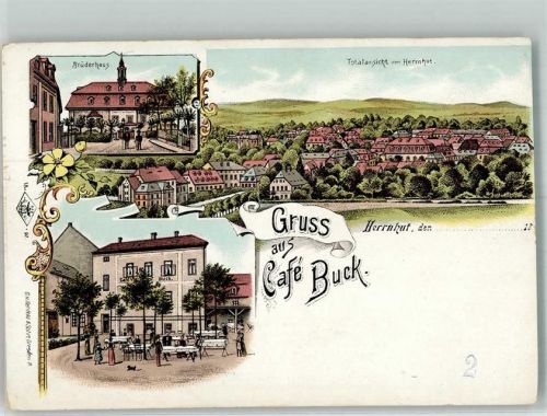 02747 O8709 Herrnhut Lithographie Cafe Buck Brüderhaus