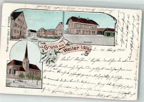 88239 W7988 Weiler im Allgäu 1909 - Kirche Bahnhof Dorfstraße