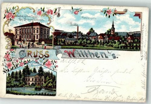 02681 O8609 Wilthen 1902 Lithographie Fischhaus Forellenzucht Teubner Gasthaus goldener Engel