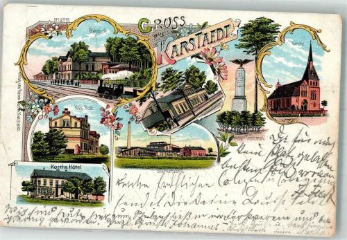 Karstädt 1903 Hotel Korth Kaiserl. Post Stärkefabrik Bahnhof Bahnpost Berlin-Hamburg Zg. 213 Erh. II-Stauchung