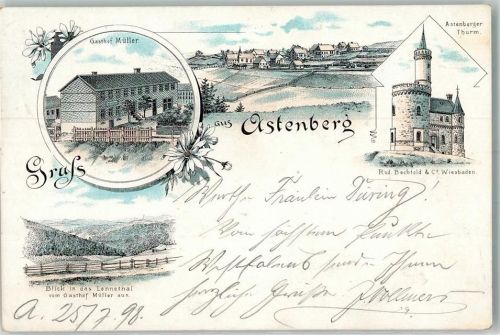 59955 W5788 Altastenberg 1898 Lithographie Astenberg Astenberger Turm Gasthaus Müller Lennetal