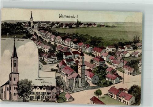 82291 W8083 Mammendorf , Oberbay 1912 - Kaufhaus Kellerer Kirche St. Nicolaus & Sylvester Kirche St. Jakob