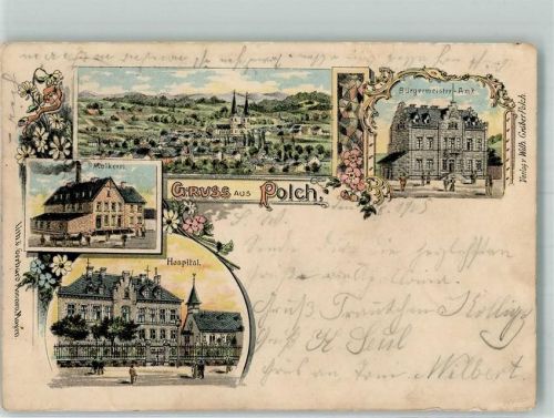 56751 W5444 Polch 1905 Lithographie Molkerei Hospital Bürgermeister-Amt Erh. II-Eckmangel