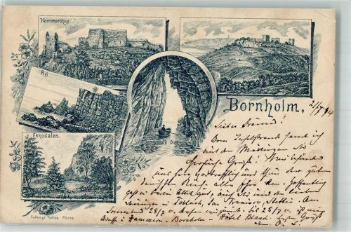 Bornholm 1894 Lithographie Hammershus Eckodalen Vorläufer