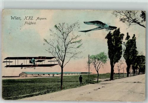 1210 Wien 21. Bezirk, Floridsdorf 1912 - Flugplatz Aspern Doppeldecker Internationale Flugwoche