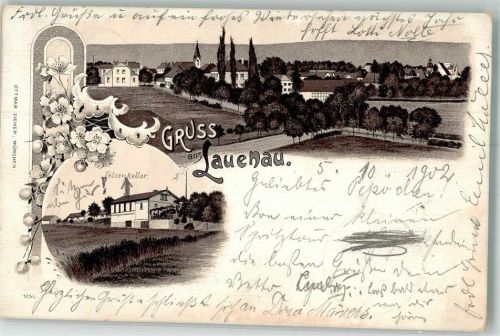 31867 W3255 Lauenau 1902 Lithographie Gasthaus Felsenkeller