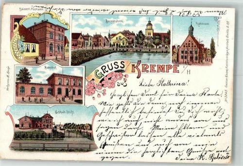 Krempe 1898 Asbab-Stift Bahnhof Kaiserl. Postamt Rathaus Burggraben
