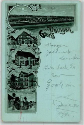 31089 W3225 Duingen Lithographie Krieger-Denkmal Hotel Myler Wohnhaus Oskar Mayer